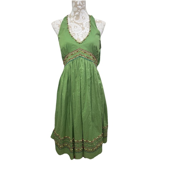 Jessica Howard Green Beaded Halter Dress Women Size 10 P Boho, Unique‎ NWT - Picture 1 of 16